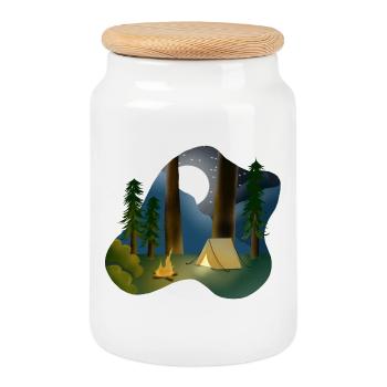 Nuit au clair de lune dans le camping en forêt - Boîte à biscuits avec couvercle en bois - blanc - Devant