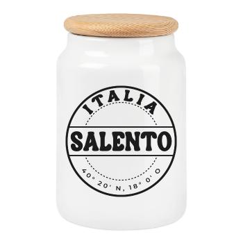 Italy Salento Vintage Rubber Stamp - Cookie Jar with Wooden Lid - white - Front