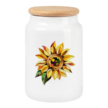 Sonnenblume - Keksdose mit Holzdeckel - Weiß - Vorne