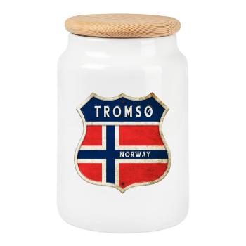 Tromsø Norwegen Wappen Flaggen Design - Keksdose mit Holzdeckel - Weiß - Vorne