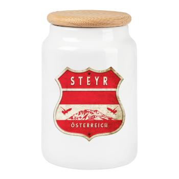 Steyr Autriche Armoiries Drapeaux Design - Boîte à biscuits avec couvercle en bois - blanc - Devant