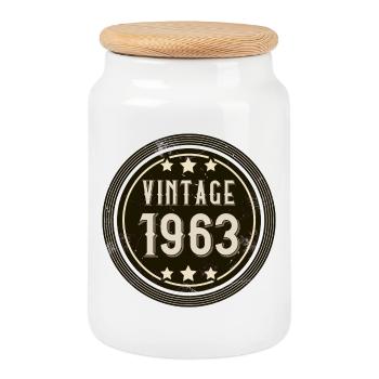 1963 Année de naissance Vintage anniversaire vintage - Boîte à biscuits avec couvercle en bois - blanc - Devant