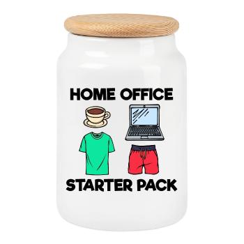 Laptop Coffee Job Home Office Statement Wfh - Cookie Jar with Wooden Lid - white - Front