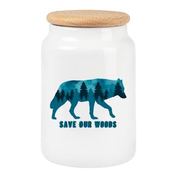 Climate Change Environmental Protection Wolf - Cookie Jar with Wooden Lid - white - Front