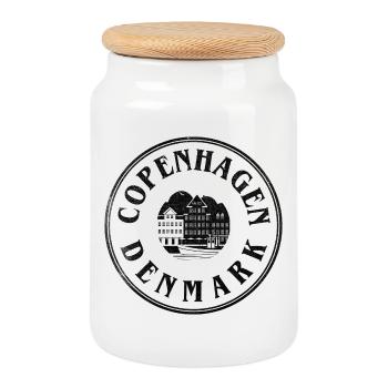 Copenhague, Danemark – Emblème du front de mer - Boîte à biscuits avec couvercle en bois - blanc - Devant