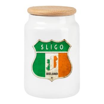 Sligo Irlande Armoiries Drapeaux Design - Boîte à biscuits avec couvercle en bois - blanc - Devant