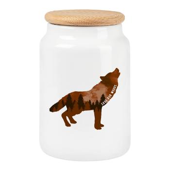Changement climatique Protection de l’environnement Wolf Durable - Boîte à biscuits avec couvercle en bois - blanc - Devant