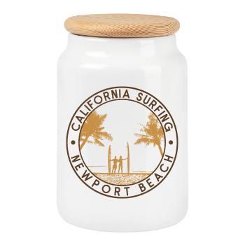 Newport Beach – California Surfing Emblem Description - Cookie Jar with Wooden Lid - white - Front