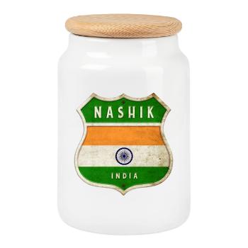 Nashik Indien Wappen Flaggen Design - Keksdose mit Holzdeckel - Weiß - Vorne