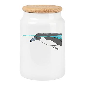 Pingouin - Boîte à biscuits avec couvercle en bois - blanc - Devant