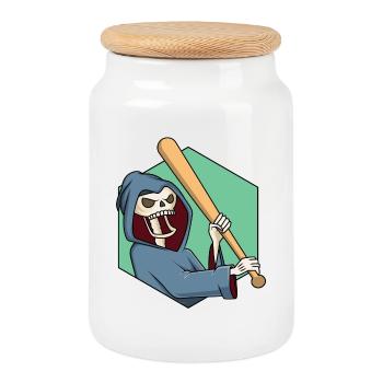 Grim Reaper with baseball bat - Cookie Jar with Wooden Lid - white - Front