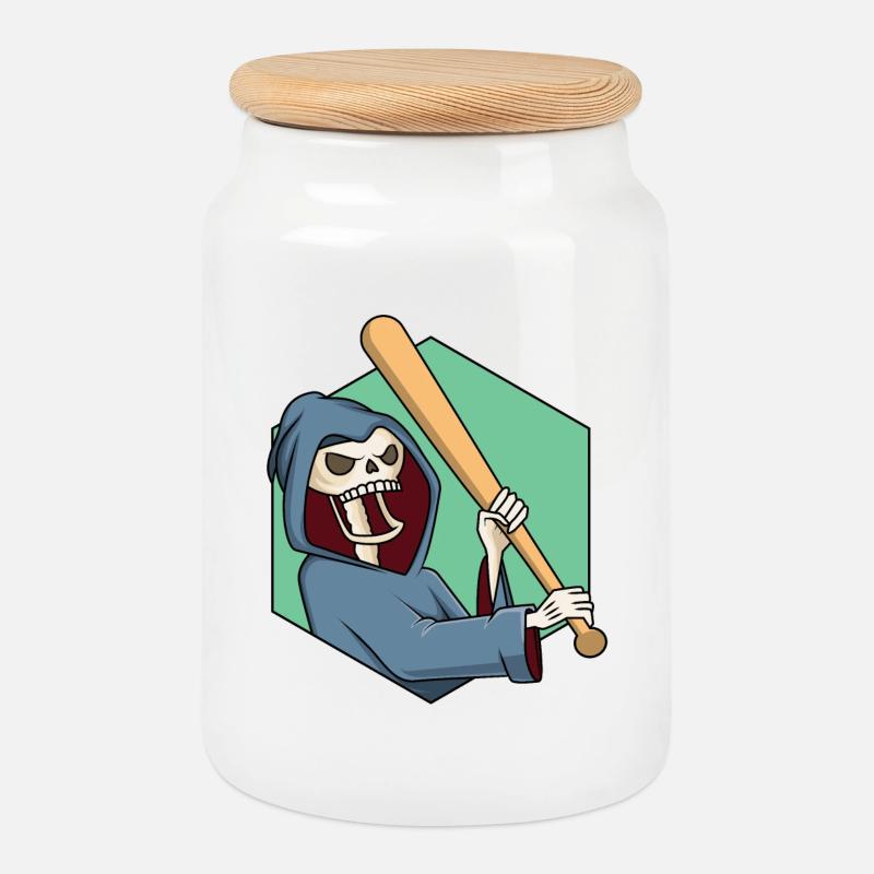 Sensenmann mit Baseballschläger - Keksdose mit Holzdeckel - Weiß