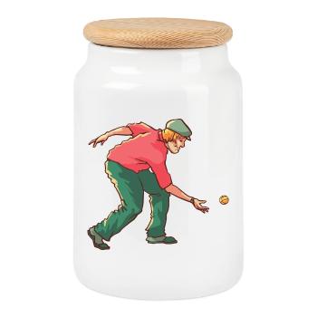 Tenue de pétanque boule pour boule bouler - Boîte à biscuits avec couvercle en bois - blanc - Devant
