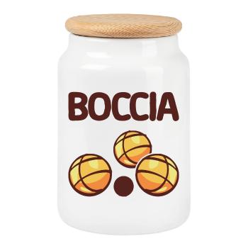 Bocciaspieler Bekleidung mit Boccia Kugeln Boccia - Keksdose mit Holzdeckel - Weiß - Vorne