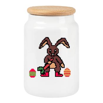 Lapin de Pâques mignon Pixel Art - Boîte à biscuits avec couvercle en bois - blanc - Devant