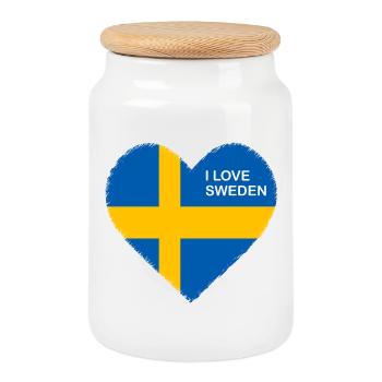 Ich liebe Schweden T-Shirt - Keksdose mit Holzdeckel - Weiß - Vorne