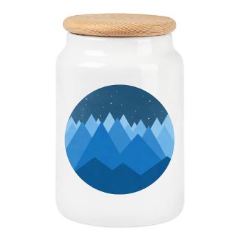 Snowy Mountains Minimalist Night Style - Cookie Jar with Wooden Lid - white - Front