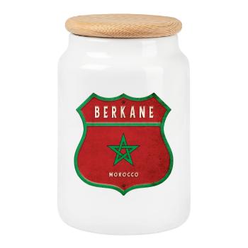 Berkane Maroc Armoiries Drapeaux Design - Boîte à biscuits avec couvercle en bois - blanc - Devant