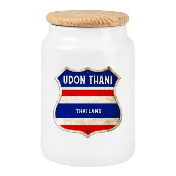 Udon Thani Thaïlande Armoiries Drapeaux Design - Boîte à biscuits avec couvercle en bois - blanc - Devant