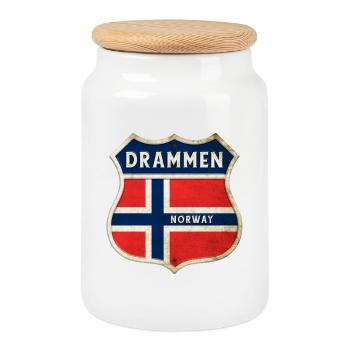 Drammen Norvège Armoiries Drapeaux Design - Boîte à biscuits avec couvercle en bois - blanc - Devant