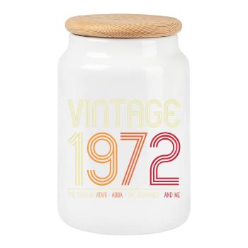 Millésime 1972 Rétro Année Graphique - Boîte à biscuits avec couvercle en bois - blanc - Devant