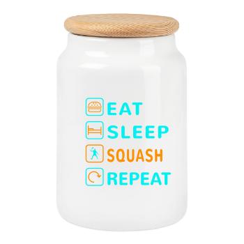 Mangez. Dormir. Squash. Répéter le design - Boîte à biscuits avec couvercle en bois - blanc - Devant