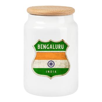 Bengaluru Indien Wappen Flaggen Design - Keksdose mit Holzdeckel - Weiß - Vorne