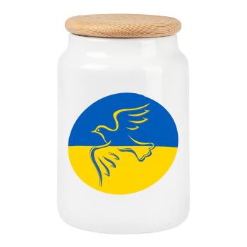 Ukraine Friedenstaube - Keksdose mit Holzdeckel - Weiß - Vorne