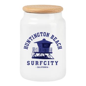 Huntington Beach – Surf City California - Cookie Jar with Wooden Lid - white - Front