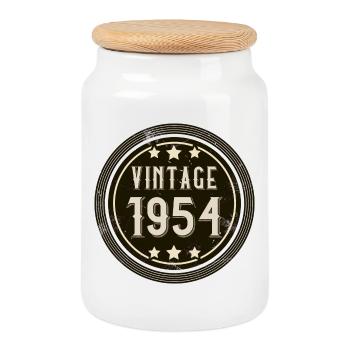 1954 Année de naissance Vintage Anniversaire Vintage - Boîte à biscuits avec couvercle en bois - blanc - Devant