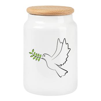 Dove of Peace - Cookie Jar with Wooden Lid - white - Front