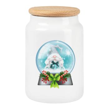 Schneekugel Weihnachtsmann mit Zuckerstangen - Keksdose mit Holzdeckel - Weiß - Vorne