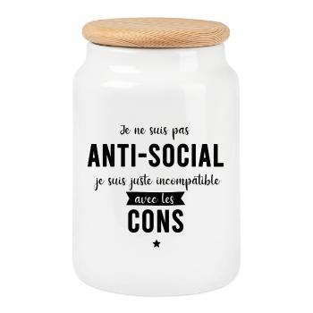 Je ne suis pas anti-social - Boîte à biscuits avec couvercle en bois - blanc - Devant