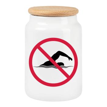 Verboten Schild Schwimmen - Keksdose mit Holzdeckel - Weiß - Vorne