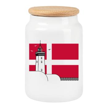 Dänemark Fahne mit Rubjerg Knude Leuchtturm - Keksdose mit Holzdeckel - Weiß - Vorne