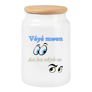Véyé mwen an ka véyé-w - Boîte à biscuits avec couvercle en bois - blanc - Devant