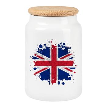 Motif éclaboussures vintage de Grande-Bretagne. - Boîte à biscuits avec couvercle en bois - blanc - Devant