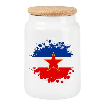 Motif blob drapeau Yougoslavie - Boîte à biscuits avec couvercle en bois - blanc - Devant