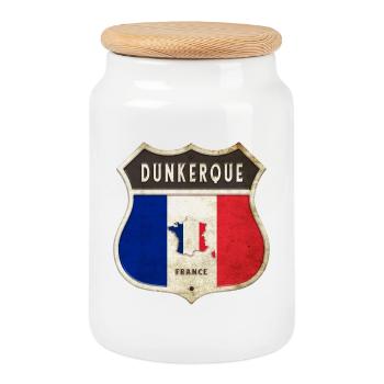 Dunkerque France Armoiries Drapeaux Design - Boîte à biscuits avec couvercle en bois - blanc - Devant