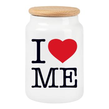 I LOVE ME - Keksdose mit Holzdeckel - Weiß - Vorne