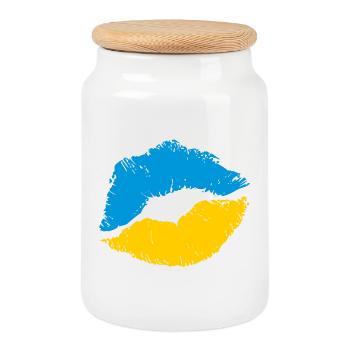 SAVE UKRAINE Ukrainian flag - Cookie Jar with Wooden Lid - white - Front