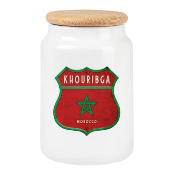 Khouribga Maroc Armoiries Drapeaux Design - Boîte à biscuits avec couvercle en bois - blanc - Devant