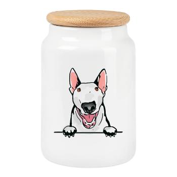 Bull Terrier Dog pour les amateurs de chiens qui regardent - Boîte à biscuits avec couvercle en bois - blanc - Devant