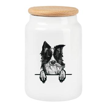 Border Collie Hund für Guckhundeliebhaber - Keksdose mit Holzdeckel - Weiß - Vorne