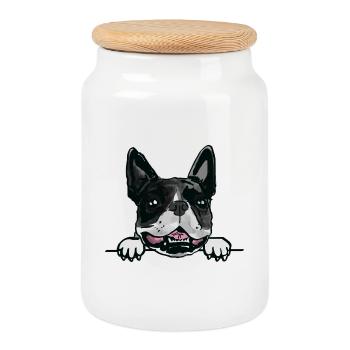 Boston Terrier Dog for Peeking Dog Lovers - Cookie Jar with Wooden Lid - white - Front