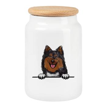 Finnish Lapphund Dog for Peeking Dog Lovers - Cookie Jar with Wooden Lid - white - Front