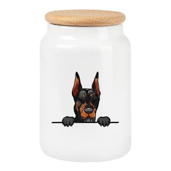 German Pinscher Dog for Peeking Dog Lovers - Cookie Jar with Wooden Lid - white - Front
