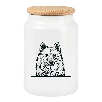 Japanese Spitz Dog for Peeking Dog Lovers - Cookie Jar with Wooden Lid - white - Front