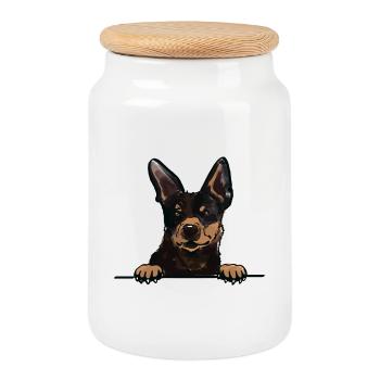 Harlequin Pinscher Dog for Peeking Dog Lovers - Cookie Jar with Wooden Lid - white - Front