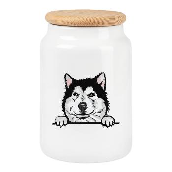 Malamute Alaskan Dog for Peeking Dog Lovers - Cookie Jar with Wooden Lid - white - Front